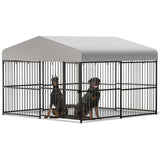 Garvee Jaula de Metal Galvanizado de 3 x 3 x 1,8 m con Cubierta Impermeable y Comedero Giratorio para Perros, Plateada
