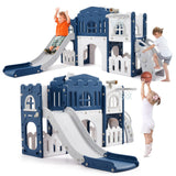 Garvee Parque Infantil 8 en 1 para Niños 1-3 Años con Tobogán y Canasta de Baloncesto, Material Seguro PP, Juego Interior y Exterior, Compacto y Seguro - Azul