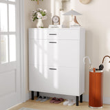 Garvee Mueble Zapatero Estrecho para Entrada con 2 Cajones Abatibles y 1 Cajón Superior Estantes Ajustables Sistema Antivuelco MDF Blanco - Blanco