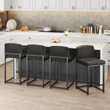 Garvee Juego De 4 Taburetes De Bar Modernos Altura De Mostrador Cuero Sintético Estructura Metálica Cocina Comedor Negro - Negro
