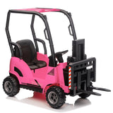 Garvee Coche Eléctrico Infantil 12V con Carretilla Elevadora y Toldo Rosa para Interior y Exterior, Asiento Seguro, Control Parental, Música, Fourche Ajustable - Rosa