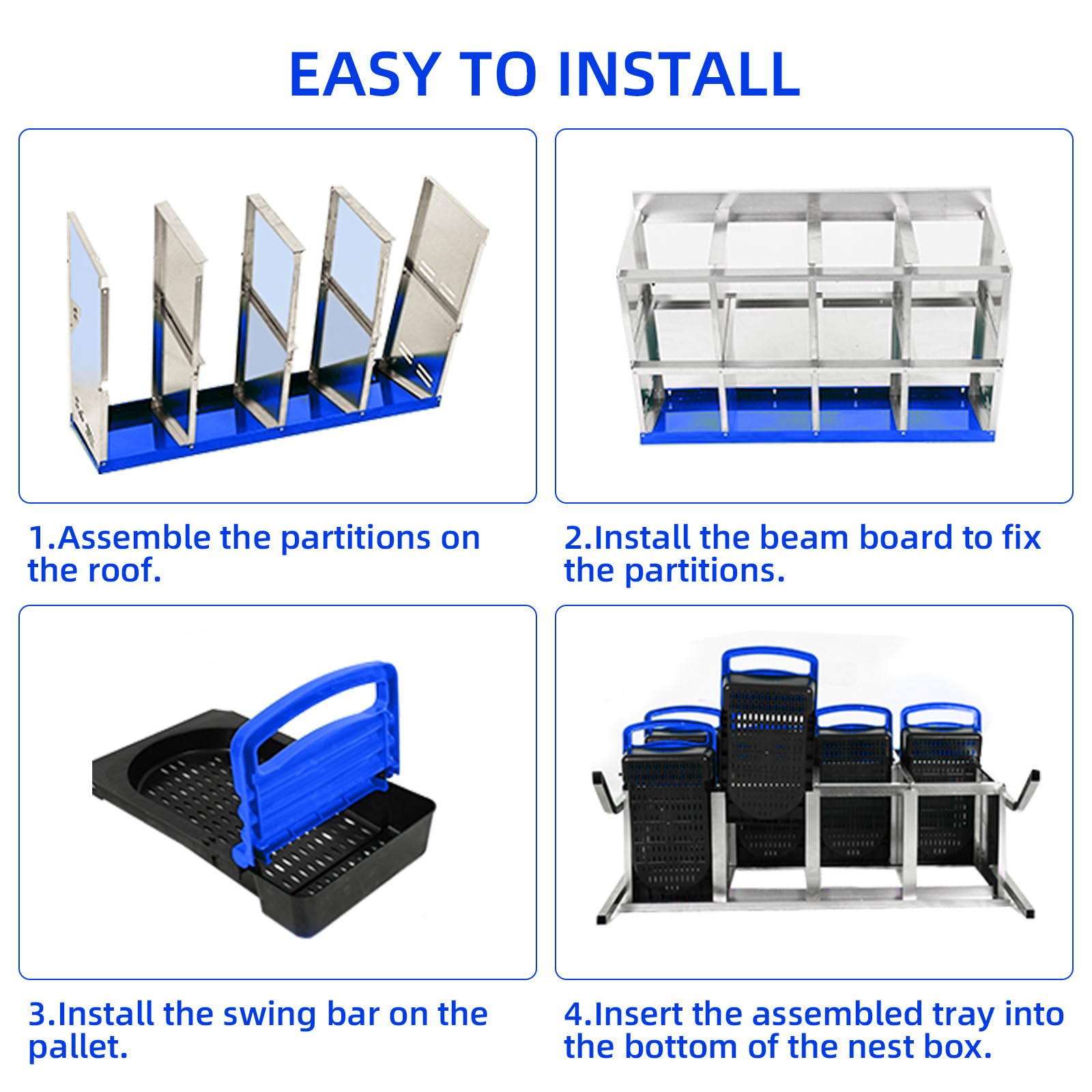 Garvee Caja de Nido para Pollos 8 Compartimentos con Soporte, Acero Galvanizado PP, Diseño Antideslizante, Fácil Limpieza Gallineros Granjas, Azul