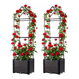 Garvee Set De 2 Macetas Elevadas Con Enrejado Para Tomates, Auto-Riego, PP Reforzado, Acero Ligero, Jardín Y Terraza, 120cm, Color Natural
