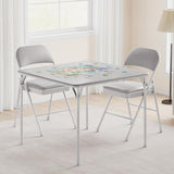 Garvee Juego De Comedor Plegable 3 Piezas Para 4 Personas, Mesa Cuadrada Gris Con Tablero De Cuero Sintético, Sillas Acolchadas, Estructura Metálica, Compacto Para Espacios Pequeños