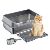 Garvee Caja de Arena XL de Acero Inoxidable para Gatos Grandes con Tapa, Recogedor y Alfombrilla Doble, 8'' Profundidad, Gris Oscuro