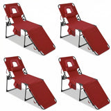 Garvee Sillas Tumbonas Plegables con Agujero Facial, 5 Posiciones Ajustables, Tela Resistente al Agua, Almohada y Bolsillo Lateral para Playa y Patio, Porttiles - Rojo