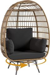 Garvee Silla Colgante Giratoria 360° Exterior - Sillón Lounge Huevo Grande, Marco de Acero, Mimbre Beige, Para Patio y Sala - Negro