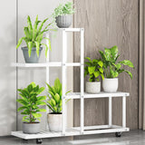 Garvee soporte flores ruedas soporte plantas interior exterior estantería flores varios pisos esquina habitación sala estar balcón terraza patio marco hierro robusto negro - Blanco