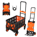 Garvee Carretilla Plegable 2 en 1, Mango Retráctil Ajustable, Acero Resistente, Ruedas Silenciosas, para Viajes y Mudanzas, 150 kg, Negro - Naranja