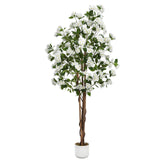 Garvee Árbol Artificial Osmanthus 183 cm con 252 Flores Blancas, Tronco de Madera Natural, Maceta Negra para Decoración Interior y Exterior - Blanco