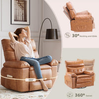 Garvee Sillón Reclinable Extragrande de Cuero PU con Masaje y Calefacción Giratorio 360° y Mecedora Manual Marrón Vintage
