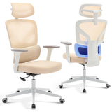 Garvee Silla De Oficina Ergonómica Con Soporte Lumbar Ajustable, Respaldo Alto, Malla Transpirable, Reposacabezas Giratorio, Brazos 3D, Base Metálica Para Oficina Y Hogar - Beige