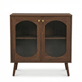 Garvee Armario De Dos Puertas Con Vidrio Changhong Y PB En Madera, Estilo Retro, Espacio Amplio, Ideal Para Saln, Color Madera - Nogal