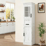 Garvee Armario Alto De Cocina 2 Puertas 1 Cajón Blanco Para Cocina Y Comedor Gran Capacidad Versátil - Blanco Antiguo