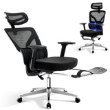 Garvee Silla de Oficina Ergonómica con Respaldo Alto de Malla Reposapiés Ajustable Soporte Lumbar Capacidad 136 kg Negro y Plata - Negro