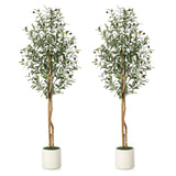 Garvee Árbol de Olivo Artificial 152 cm con 2 Troncos de Madera Natural, Maceta Blanca con Musgo, Decoración Interior, Seda, Ajustable, Realista - 2 Piezas