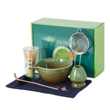 Garvee Set De Matcha 7 Piezas Con Cuenco Cerámico, Batidor De Bambú, Tamiz Acero Inoxidable, Diseño Verde Transmutación Para Amantes Del Té