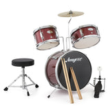 Garvee Batera Infantil 3 Piezas con Platillo y Pedal, Madera Duradera, Asiento Acolchado, Compacta para Habitaciones Pequeas, Diseo Rojo, 29'' - Rojo
