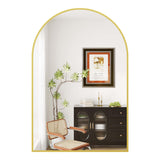 Garvee Espejo de baño Arqueado, Vidrio Templado, Marco de Aluminio Resistente a la oxidación, Deseneblado rápido, Instalación fácil, dorado 22*30”, para baño y zona de entrada - Oro
