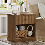Garvee Mesita de Noche con Diseño Ondulado, Cajón Espacioso, MDF Resistente, Color Marrón y Blanco, para Dormitorio y Salón, 57,7x39,7x61cm, Estilo Moderno - Marrón & Blanco