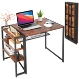 Garvee Escritorio Plegable 89 cm con Estante de Almacenamiento para Oficina y Dormitorio, Metal Antióxido, Tablero de Partículas P2, Negro, Compacto y Resistente - Marrón