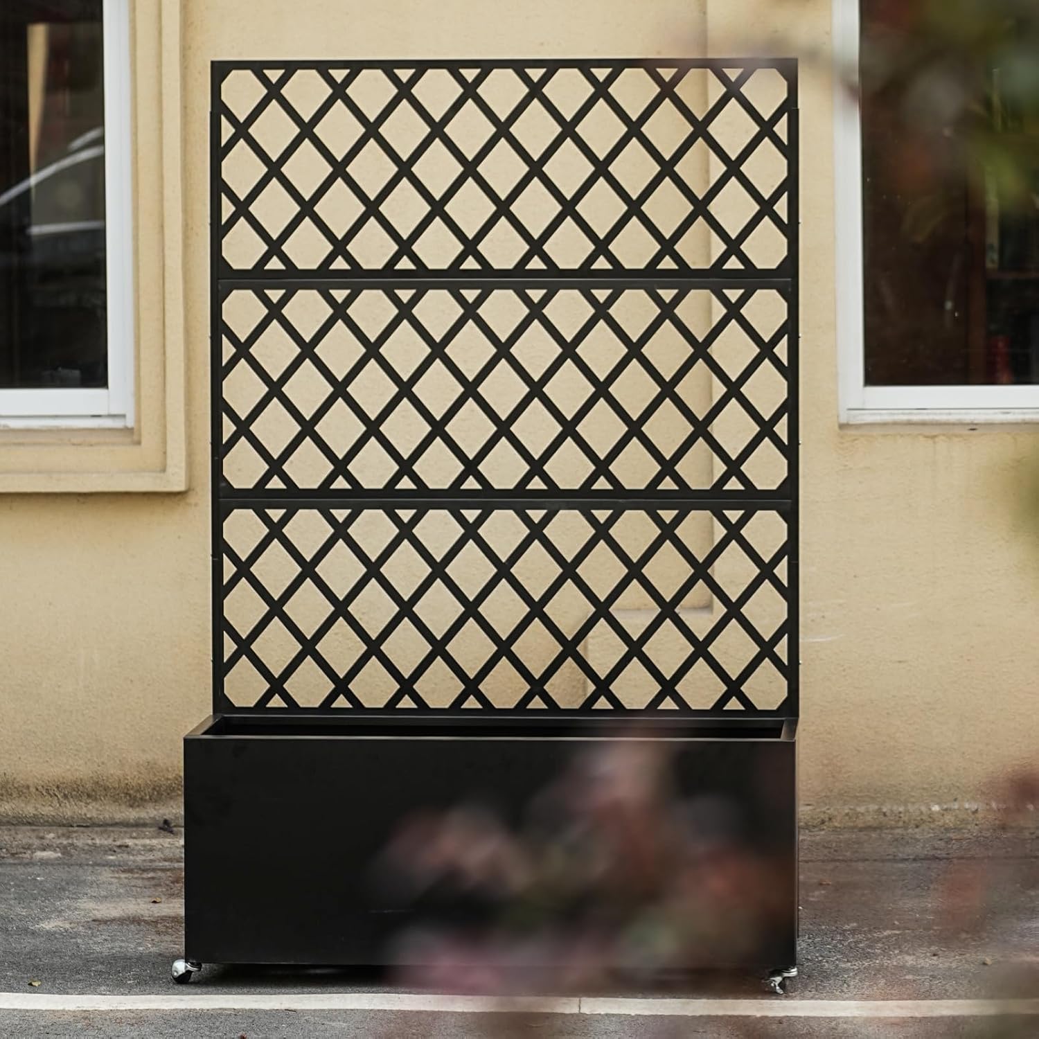 Garvee Jardinera Elevada de Acero Galvanizado Enrejado Ruedas Bloqueables Con Drenaje Fácil Montaje Resistente Versátil 89x180cm Patio Balcón Negro