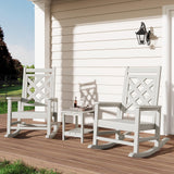 Garvee Set de 2 Sillas Mecedoras Adirondack con Mesa Auxiliar para Exterior, HDPE Resistente, 172 kg, Textura Madera, Ergonomía, Patio Jardín