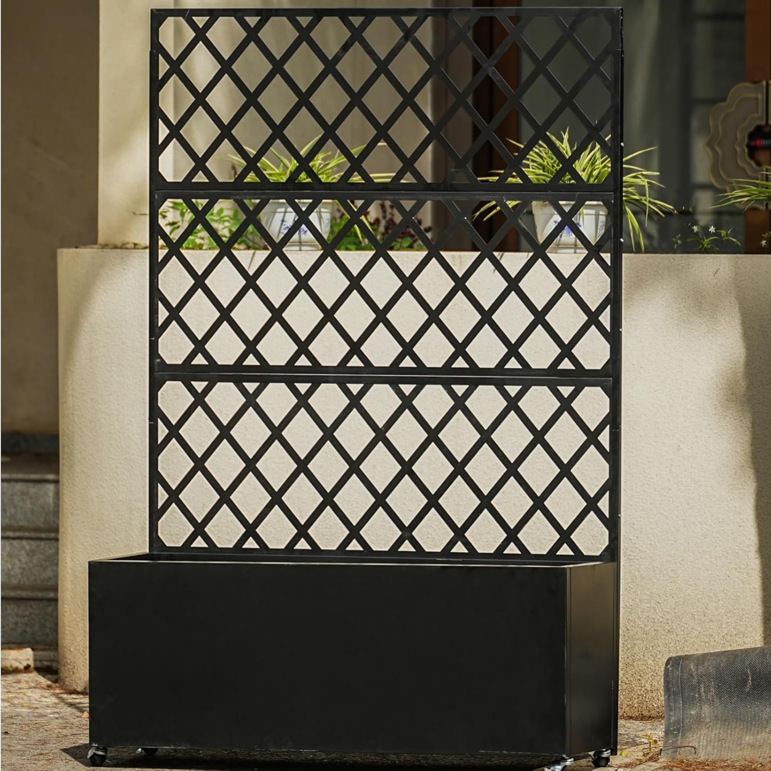Garvee Jardinera Elevada de Acero Galvanizado Enrejado Ruedas Bloqueables Con Drenaje Fácil Montaje Resistente Versátil 89x180cm Patio Balcón Negro