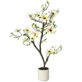 Garvee Planta Artificial Magnolia 120cm Maceta Blanca Realista Durable Hogar Oficina Rama Ajustable Material Alta Calidad Blanca - Blanco