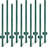 Garvee Pack 10 Postes de Cerca en T 183cm – Postes de Acero Q235 de 2mm para Cercado de Jardín y Granja – Estacas Metálicas con Placa de Anclaje y Recubrimiento - Verde