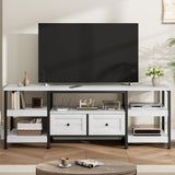 Garvee Mueble TV Industrial 180 cm con 2 Cajones, Estante Abierto, Marco de Metal, MDF, Diseño Rústico y Moderno para Salón, Marrón Rústico - Blanco