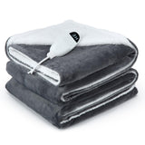 Garvee Cobija eléctrica matrimonial con control inteligente, 6 niveles de calor, temporizador de 10h, flanela y sherpa, seguridad antisobrecarga, para invierno - Gris