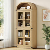 Garvee Estantería Arqueada Con Puertas De Madera MDF Para Sala Y Oficina, 71.4in Alta, Roble Claro - Roble Claro