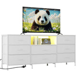 Garvee Meuble TV LED Con 8 Cajones, Estructura De Acero, Iluminación LED Integrada, 160x35x68 cm, Negro, Para Salón Y Dormitorio - Blanco
