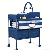 Garvee Wickeltisch Con Cajones Y Caja De Tela, Estructura Metálica Robusta, Ruedas Móviles, Plegable, Azul, Para Habitaciones Familiares, Tamaño Ideal Para Espacios Pequeños - Azul
