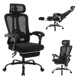 Garvee Silla De Oficina Ergonómica Con Reposapiés, Soporte Lumbar Ajustable, Respaldo Alto De Malla, Reclinable, Giratoria 360°, Asiento Transpirable Para Oficina En Casa - Negro