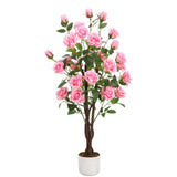 Garvee Árbol De Rosas Artificial Rosa/Blanco Con Tronco De Madera Natural Para Interior Y Exterior 75-150cm Material Premium - Rosa