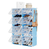 Garvee Organizador De Zapatos Expandible 8 Niveles 32 Pares Con 2 Ganchos Para Entrada Y Armario Diseño Delgado Negro Y Plata - Azul