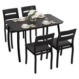 Garvee Conjunto de Comedor para 4 con Marco Metálico, Diseño Esquinado, Madera y Metal, Sillas Ergonómicas, Ideal para Apartamentos, Color Natural - Negro
