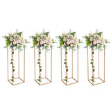 Garvee Soporte para Flores de Boda 4 Pcs Columnas Geométricas Doradas Hierro Decoración Bodas Fiestas 40-100 cm - Dorado