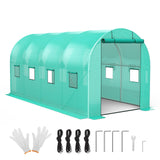 Garvee Invernadero Walk-In Túnel 457x213x213 cm Estructura Acero Galvanizado Cubierta PE 140g/m² 2 Puertas 8 Ventanas Ventilación Óptima Jardines Agricultura Verde