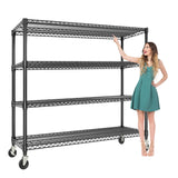 Garvee Estantería Metálica Pesada 4 Niveles Ajustable Metal Reforzado Capacidad 1197.48kg Ruedas Móvil o Fija Altura Personalizable Garajes Almacenes - Negro-4 Niveles