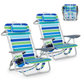 Garvee Silla de Playa Mochila, Pack de 2, Carga 226kg, Tela Oxford 600D Reclinable 5 Posiciones con Suspensión para Camping, Piscina y Jardín - A rayas