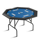 Garvee Mesa de Poker Octagonal para 8 Jugadores con 8 Portavasos Profundos, Barandilla Acolchada Resistente al Agua, Plegable y Portátil, 119x119x75cm, Verde - Azul-Acero inoxidable