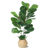 Garvee Árbol Artificial Ficus Lyrata Decorativo Para Hogar Y Oficina, 99.06cm, Verde, Maceta Negra Y Cubremaceta De Paja - Desmontable