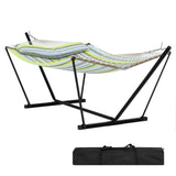 Garvee Hamaca Doble con Soporte de Acero en V, Cama Colgante de Poliéster Acolchado Transpirable, Soporta 204kg, Diseño de Rayas Turquesa para Jardín, Patio, Camping y Relax - Azul Claro & Verde