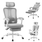 Garvee Silla De Oficina Ergonómica Con Reposapiés, Soporte Lumbar Ajustable, Respaldo Alto De Malla, Reclinable, Giratoria, Asiento Transpirable Gris Para Oficina En Casa - Gris