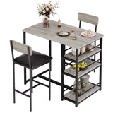 Garvee Conjunto de mesa de bar Garvee con 2 sillas acolchadas y 3 estantes de almacenamiento para espacios pequeños, apartamento, gris, tamaño compacto - Gris