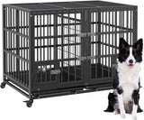Garvee Jaula para Perros 122 cm con Ruedas y Divisor, Doble Puerta, Metal Resistente, Entrenamiento y Hogar, Ajustable, Negro