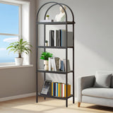 Garvee Estantería Arqueada 4 Niveles Metal y Madera para Salón y Oficina 183×60×30 cm Negro - Negro